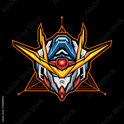 ROBOT head logo icon, robotic head vector illustration for apparel, t shirt printing or badge. cyborg e sports logo