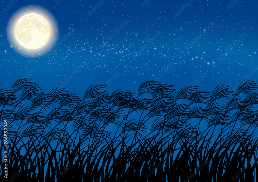 お月見 日本の秋の風物詩 すすきシルエット Stock Vector Adobe Stock