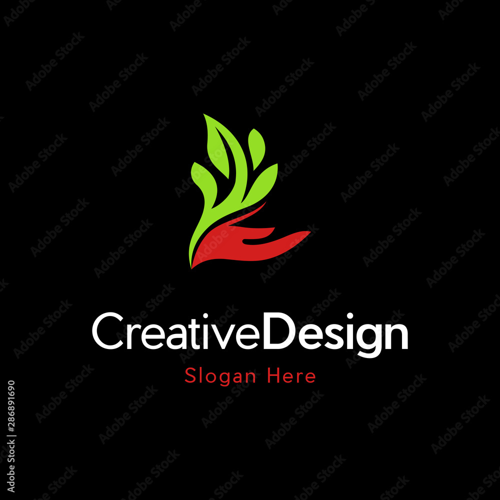Leaf in hand logo. Organic Life symbol, Health care Logo Design Vector Leaf in hand logo. Organic Life symbol, Health care Logo Design Vector