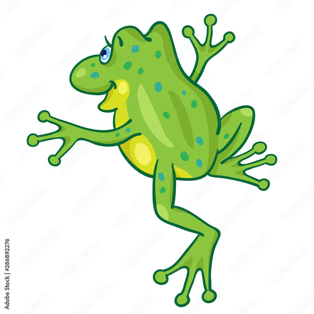 Funny little frog in cartoon style is jumping. Isolated on white  background. Stock Vector | Adobe Stock