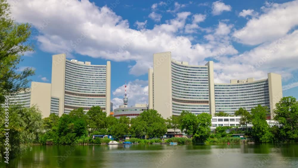 sunny day vienna city modern downtown park lake panorama 4k timelapse austria sunny day vienna city modern downtown park lake panorama 4k timelapse austria