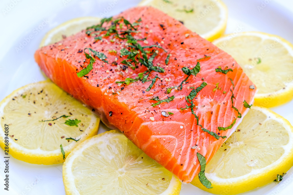 Fresh Organic Salmon Fillet On Lemon Fresh Organic Salmon Fillet On Lemon