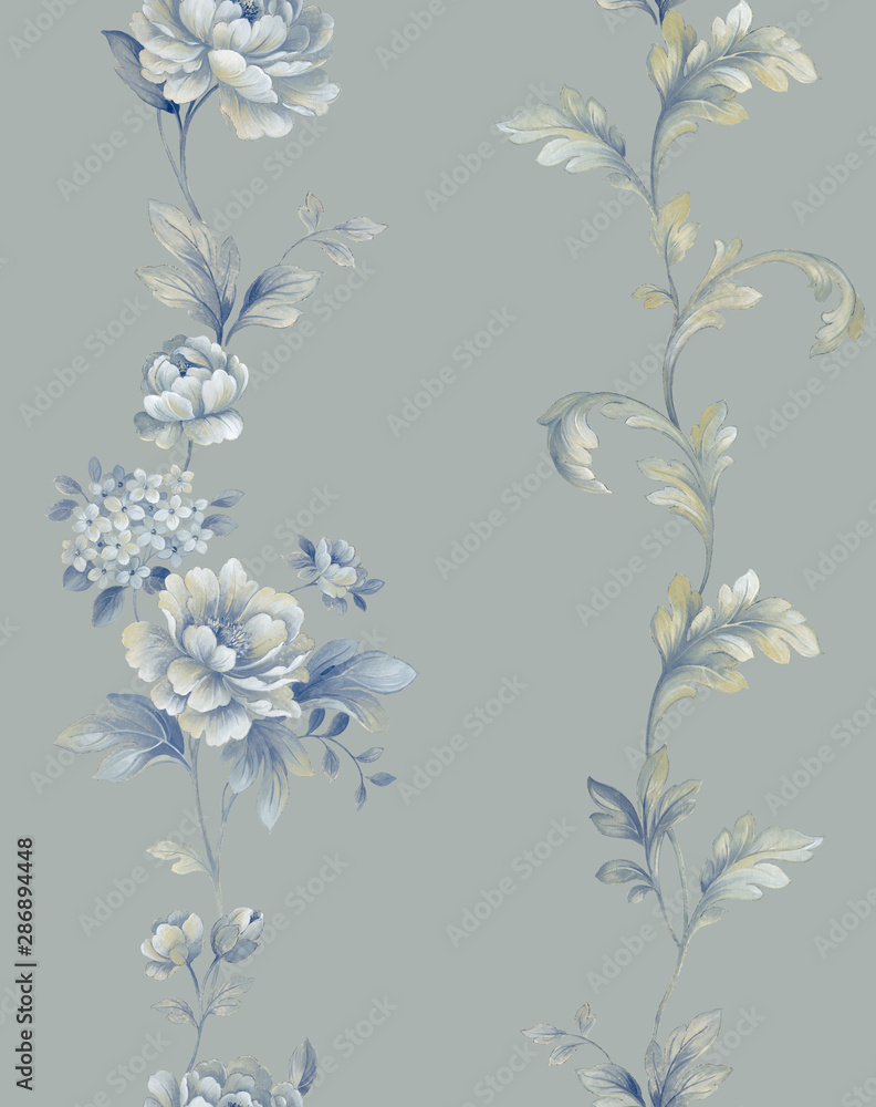 Fototapeta premium Watercolor illustration of a bouquet with a blue and delicate pink rose, leaves and bud, greeting card