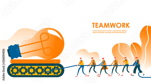 Business concept teamwork. Team metaphor. people search and pull the idea together for succesful company. Light bulb Symbol of idea with cooperation, partnership. - Vector