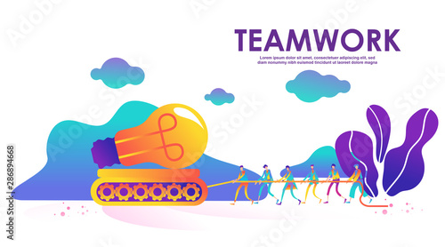 Business concept teamwork. Team metaphor. people search and pull the idea together for succesful company. Light bulb Symbol of idea with cooperation, partnership. - Vector