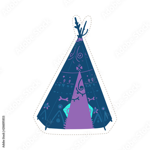 Ethnic blue and purple wigwam drawing isolated on white background