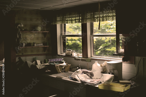 abandoned interior of a living room