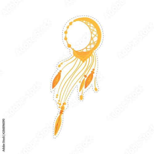 Yellow dream catcher decoration with moon crescent shape