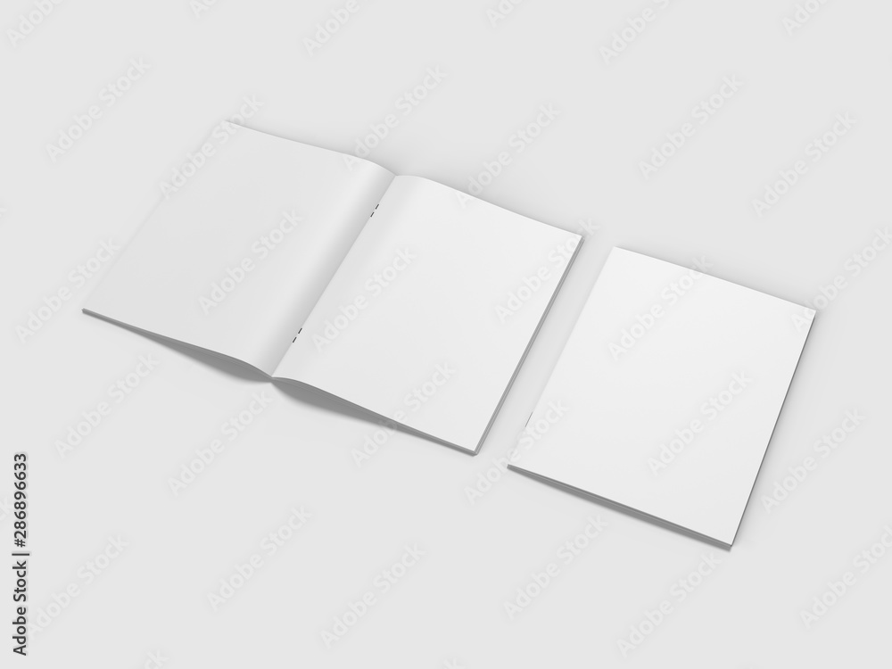 Blank white catalog, magazines, booklet mock up. 3d render illustration. Blank white catalog, magazines, booklet mock up. 3d render illustration.