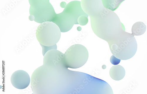 Abstract colorful 3d art background. Holographic floating liquid blobs, soap bubbles, metaballs.