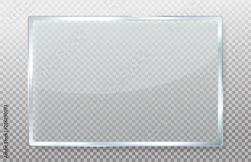 Clear glass banner. Clear signage made of glass with realistic reflections.