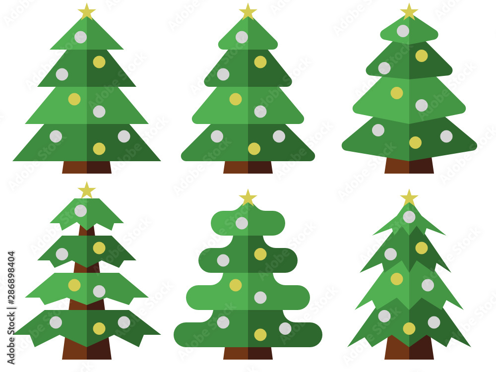 控えめなクリスマスツリーのイラスト素材セット Stock Vector Adobe Stock