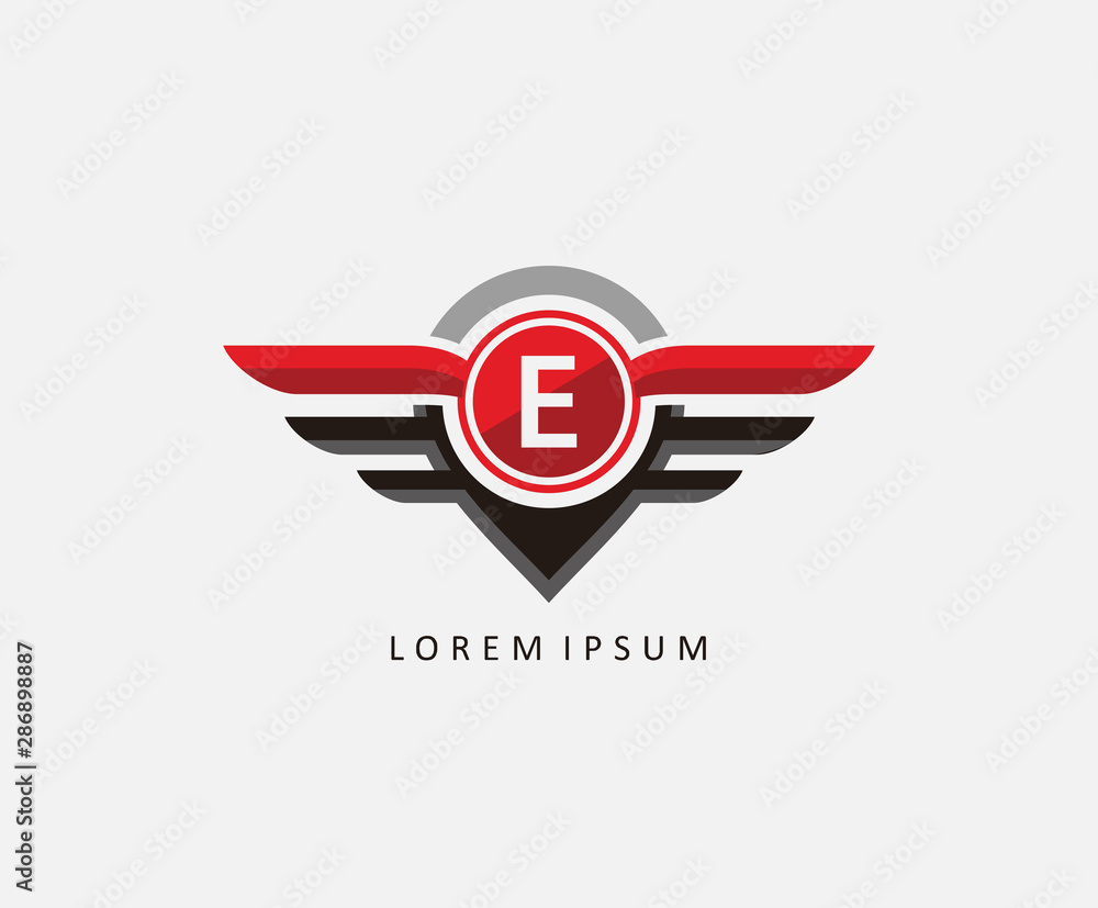 Auto wings with letter E, Car and automotive vector logo template. Auto wings with letter E, Car and automotive vector logo template.