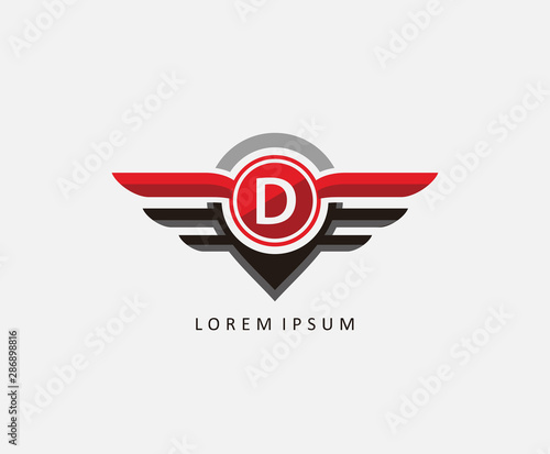 Auto wings with letter D, Car and automotive vector logo template. 