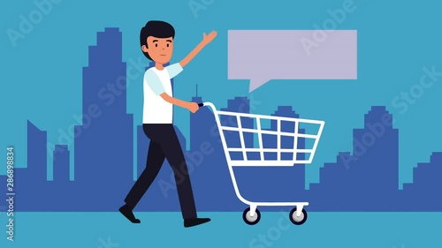 businessman with shopping cart animation photo