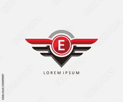 Auto wings with letter E, Car and automotive vector logo template. 