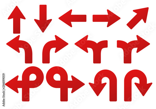 Arrow set. For indicating the location of the red arrow pointing up, down, left and right.