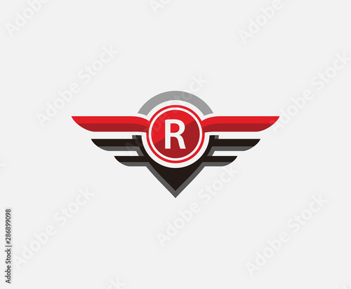 Auto wings with letter R, Car and automotive vector logo template. 