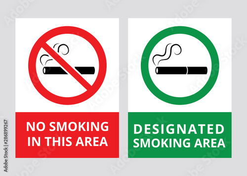 No smoking and designated smoking area banners vector illustrations isolated.