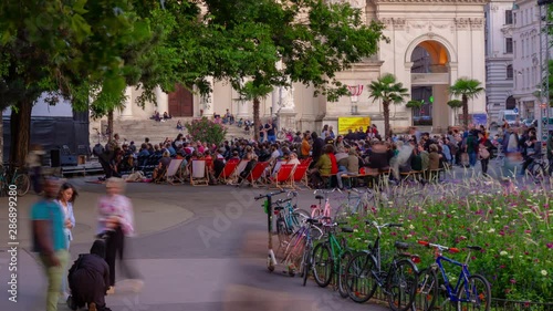 vienna city evening time central park cinema festival square panorama 4k timelapse austria photo