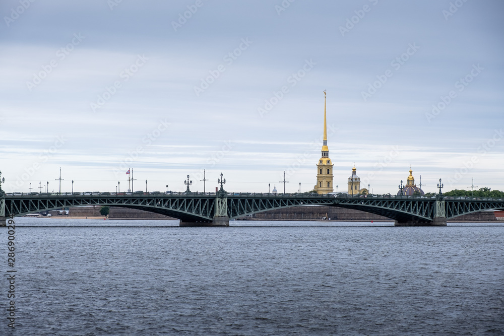 Trinity Bridge is a bascule bridge across the Neva in Saint Petersburg