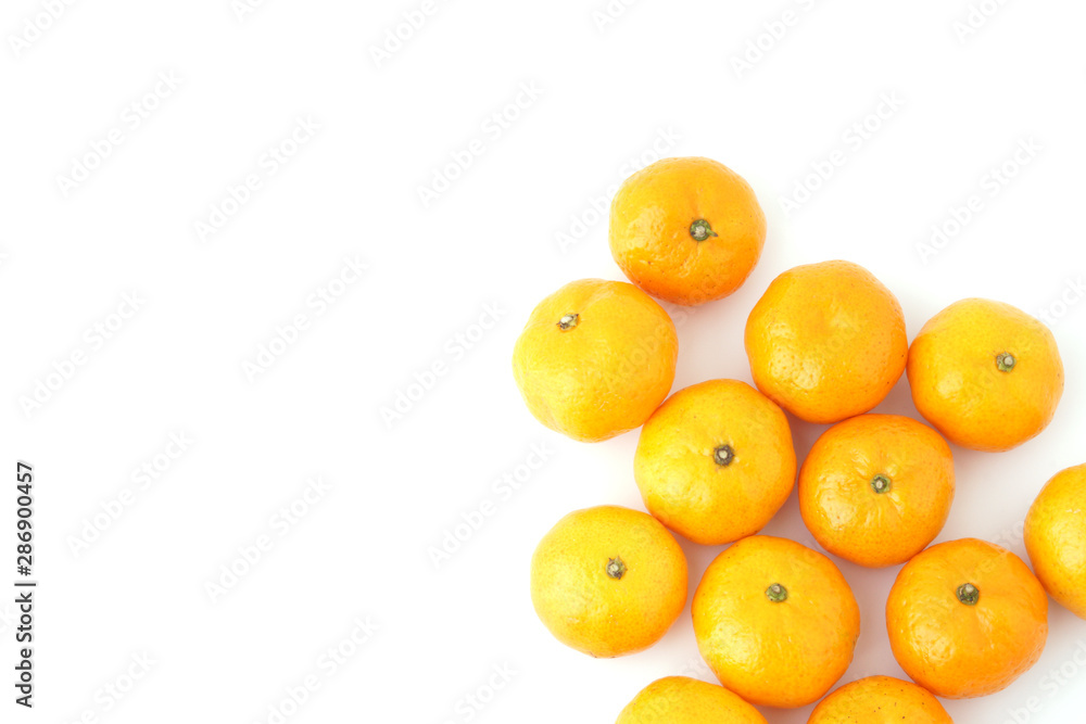 Top view fresh small tangerine orange fruit isolated on white background Top view fresh small tangerine orange fruit isolated on white background