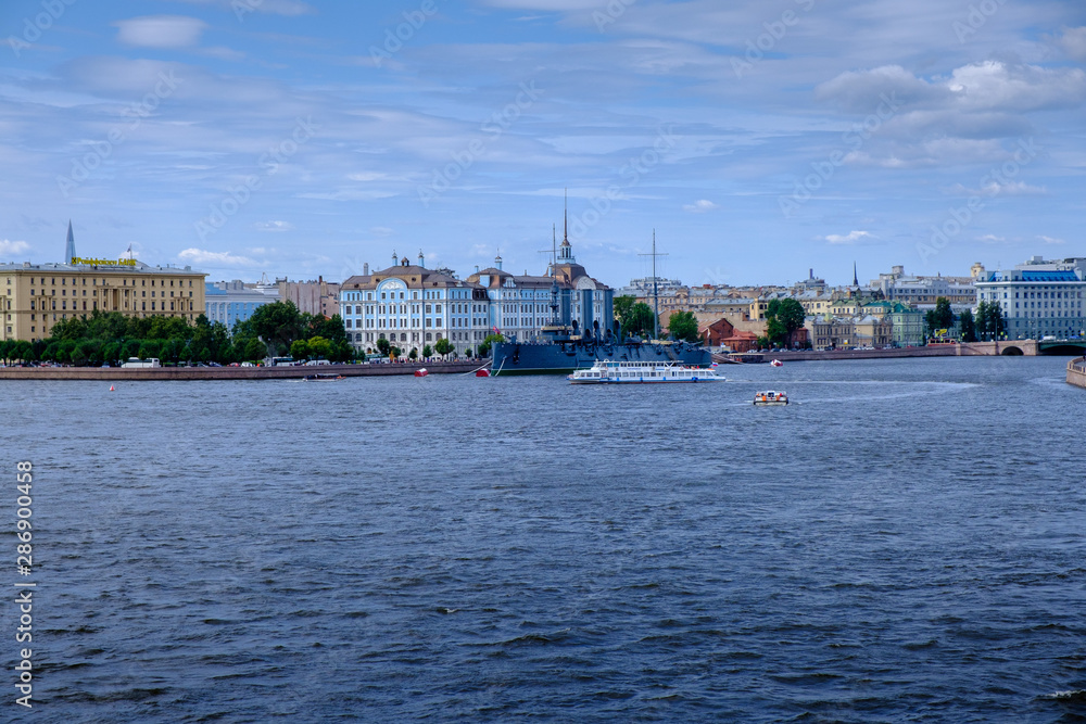 Russian cruiser Aurora on the Neva river