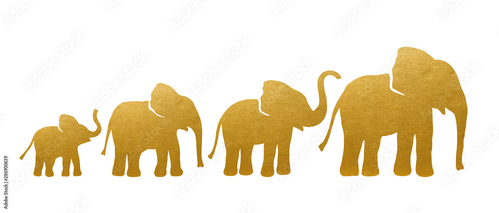 Naklejka Zestaw sylwetki złotego słonia. Wektor