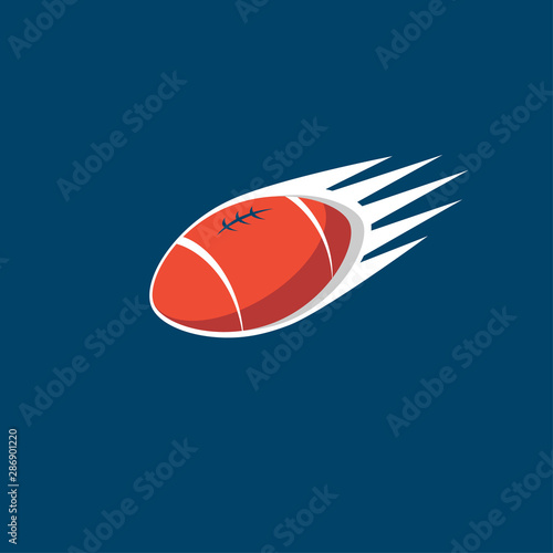 American football ball is flying with speed as meteor. American football sports emblem. 