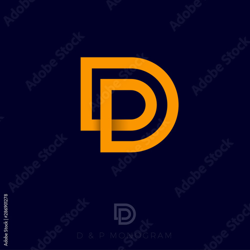 DP logo. D and P yellow monogram. Original symbol on black background. Web, ui icon.