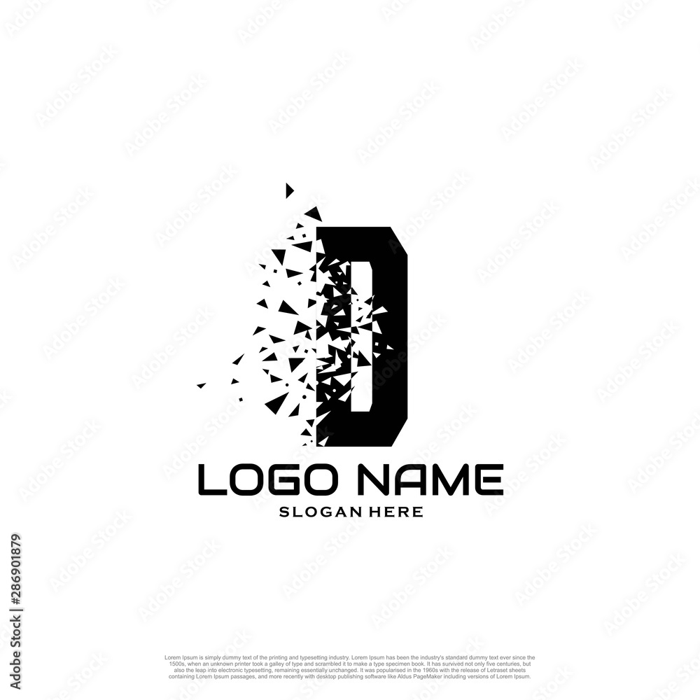 Initial Letter D Logo With broken shapes, splinters effects. Initial Letter D Logo With broken shapes, splinters effects.