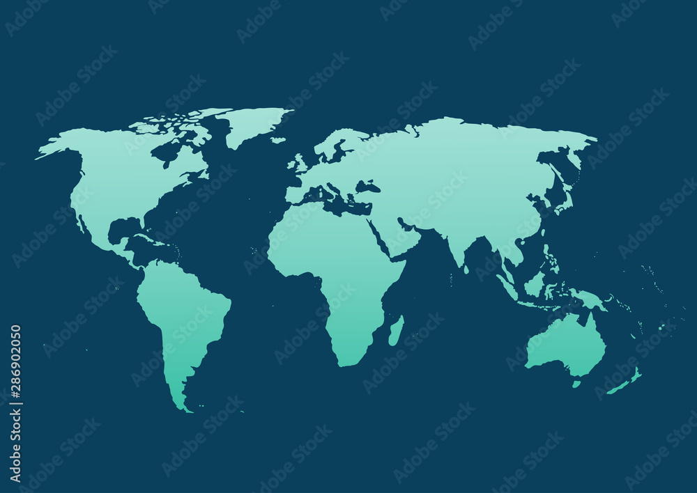 World map vector, isolated on blue background. Flat Earth,  map template for web site pattern, anual report, inphographics. Travel worldwide, map silhouette backdrop.