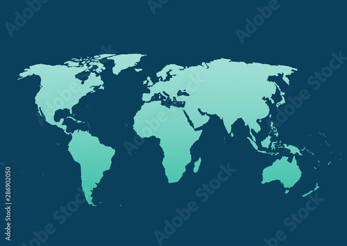 World map vector  isolated on blue background. Flat Earth   map template for web site pattern  anual report  inphographics. Travel worldwide  map silhouette backdrop.