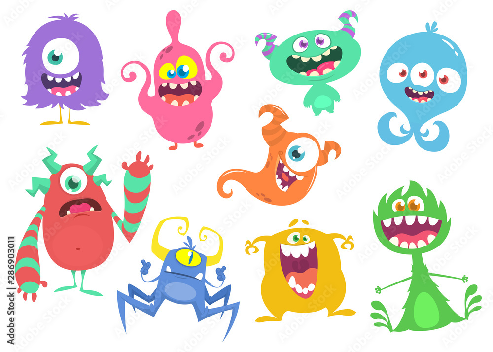 Funny cartoon monsters set. Vector illustration Funny cartoon monsters set. Vector illustration