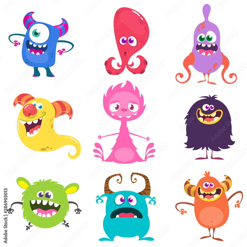 Fototapeta premium Funny cartoon monsters set. Vector illustration