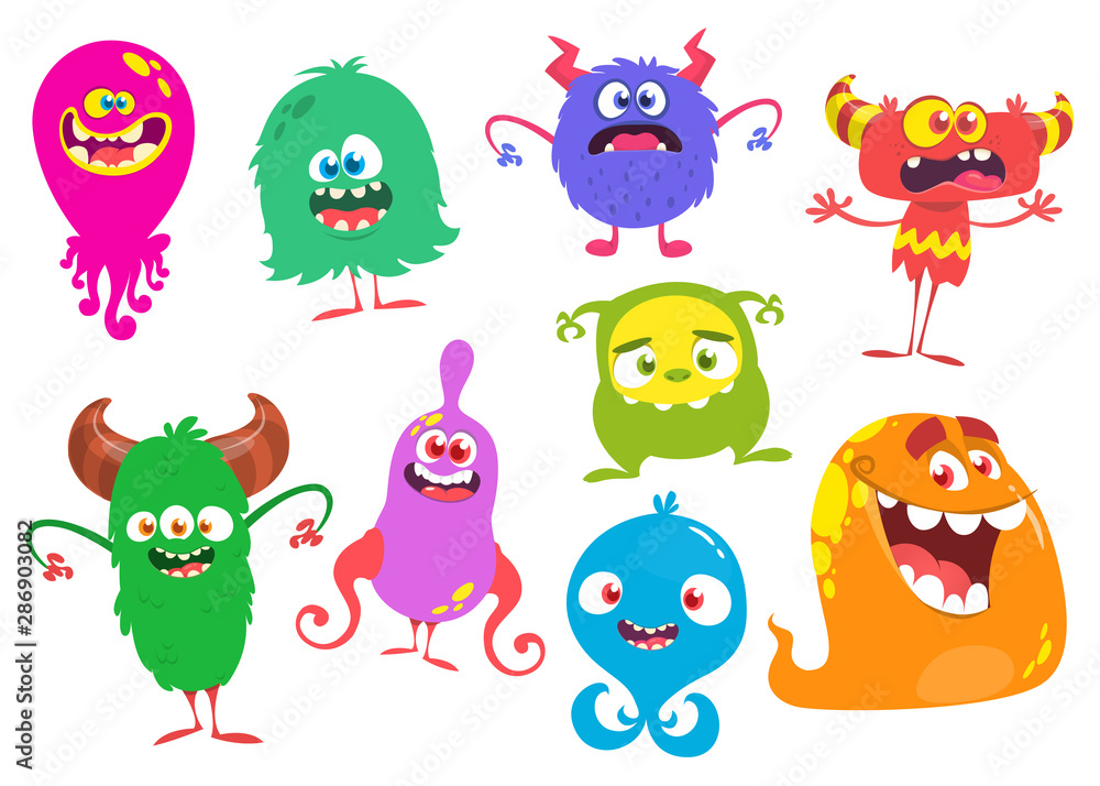 Obraz premium Funny cartoon monsters set. Vector illustration