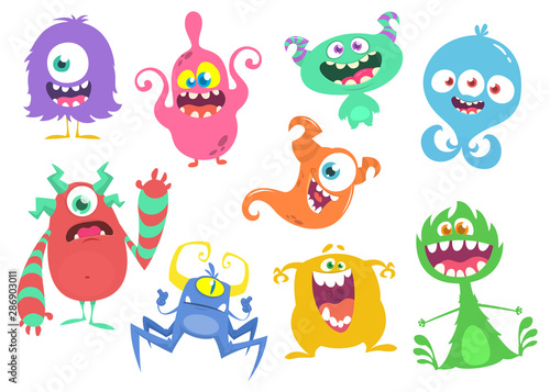 Funny cartoon monsters set. Vector illustration