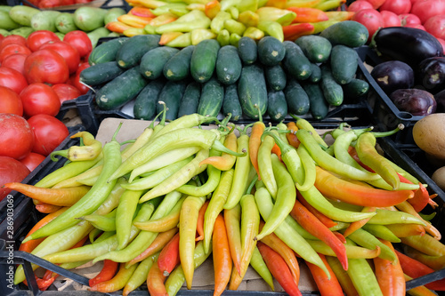 various vegetables on a market stand