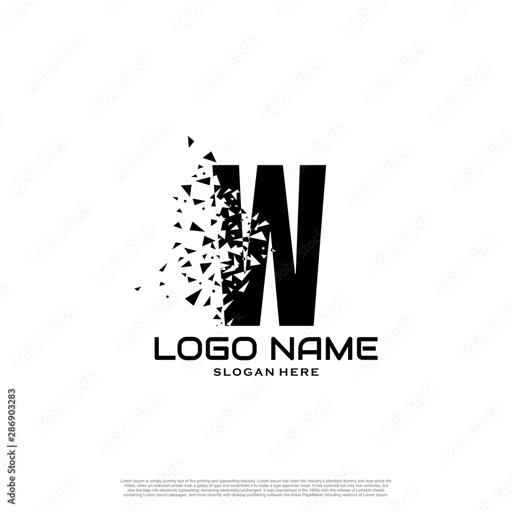 Initial Letter W Logo With broken shapes, splinters effects. Initial Letter W Logo With broken shapes, splinters effects.