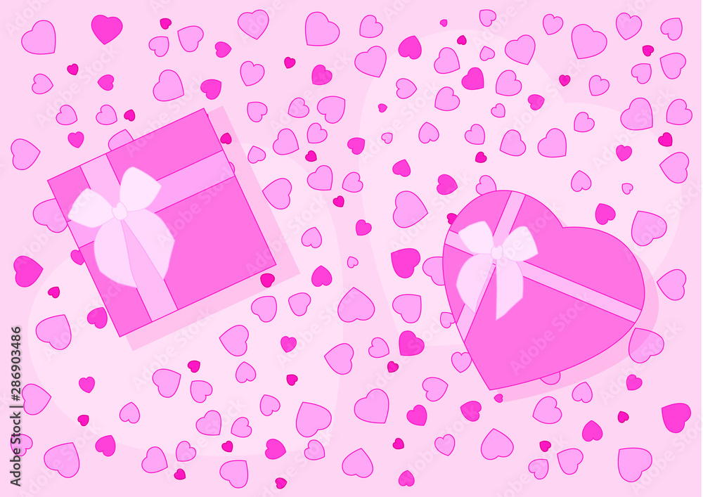 heart pink design and gifl box design on pink background illustration Vector