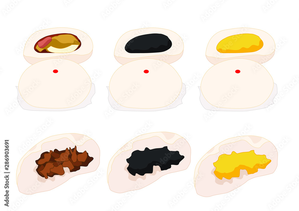 steamed stuff bun,dim sum and chinese cuisine on white background vector illustration