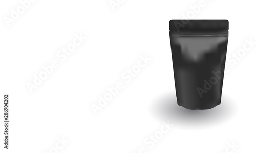 Matte black ziplock bag stand up on white background