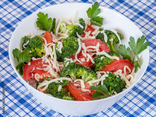 Homemade broccoli  and tomatoes salad