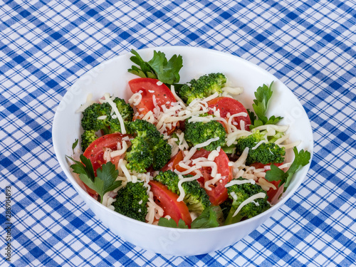 Homemade broccoli  and tomatoes salad