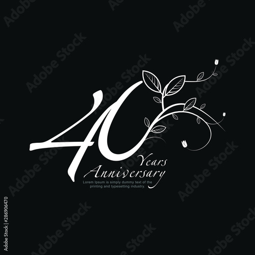 40 Year Anniversary with Flower and Leaf Vector Template Design Illustration