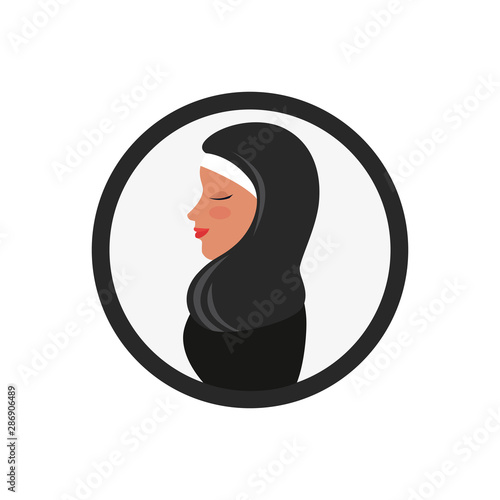 profile of islamic woman with traditional burka in circle