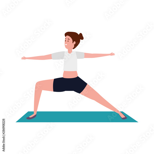 beauty woman practicing pilates position in mattress