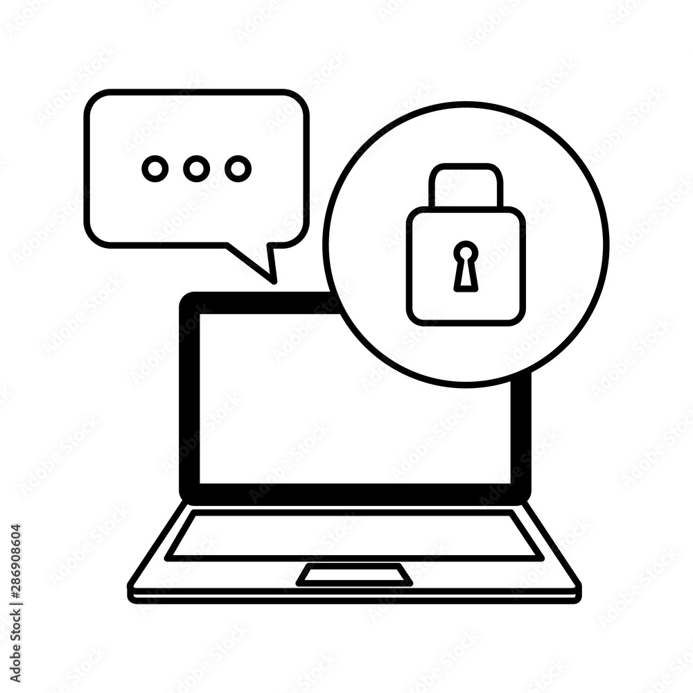 laptop computer with padlock and speech bubble laptop computer with padlock and speech bubble