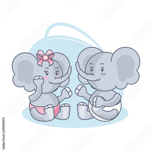 cute elephants baby animals isolated icon