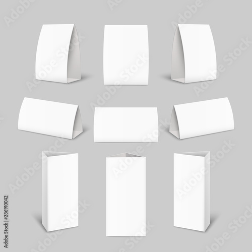 Tent card paper brochure mockup set - realistic blank advertising template